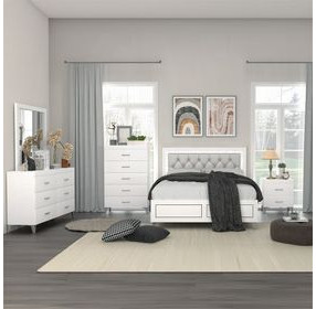 Casilda Gray and White King Upholstered Panel Bed with LED