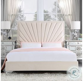 Faiz Beige Velvet Eastern King Upholstered Bed