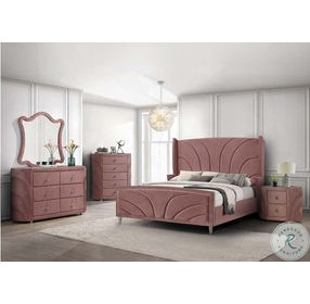 Salonia Pink Velvet Queen Upholstered Platform Bed