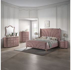 Salonia Pink Upholstered 6 Drawer Glass Top Dresser