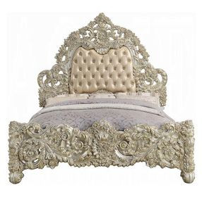 Sorina Beige and Antique Gold Upholstered Panel Bedroom Set