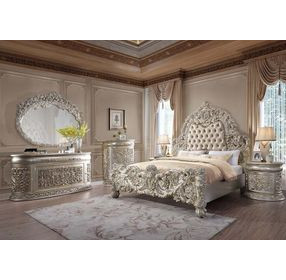 Sorina Beige and Antique Gold Upholstered Panel Bedroom Set