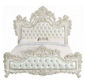 Adara Pearl White and Antique White Upholstered Novelty Bedroom Set