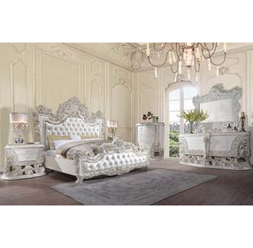 Adara Pearl White and Antique White King Upholstered Novelty Bed