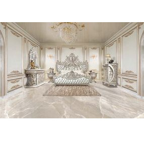 Sandoval Beige and Champagne King Upholstered Panel Bed