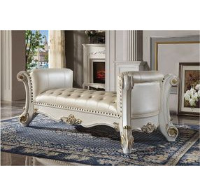 Vendome Antique Pearl Upholstered 74" Accent Bench with Nailhead Trim