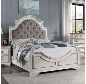 Florian Gray and Antique White King Upholstered Panel Bed