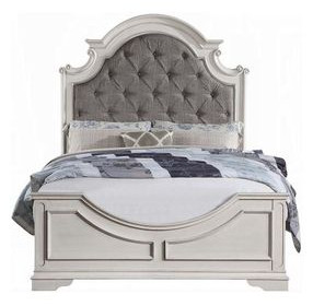 Florian Gray and Antique White Queen Upholstered Panel Bed