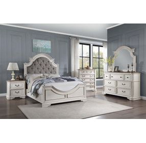 Florian Gray and Antique White Queen Upholstered Panel Bed