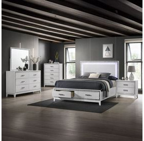 Haiden White King Storage Panel Bed with LED