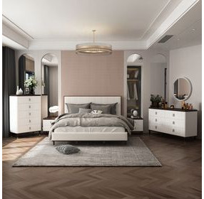 Carena White and Brown King Upholstered Panel Bed