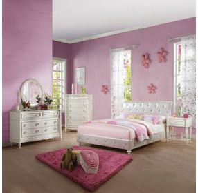 Dorothy Pearl White and Ivory Full Upholstered Sleigh Bed