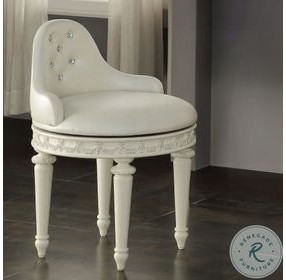 Dorothy Pearl White Synthetic Leather and Ivory Vanity Chair with Swivel