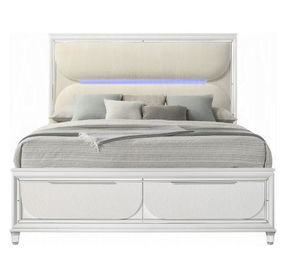 Tarian Cream and Pearl White Upholstered Storage Panel Bedroom Set with LED