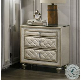 Lucienne Beige Velvet 3 Drawer Nightstand