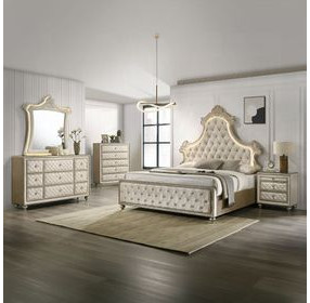 Lucienne Beige Upholstered 5 Drawer Chest