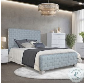 Saree Light Teal Chenille and Gray Eastern King Upholstered Bed
