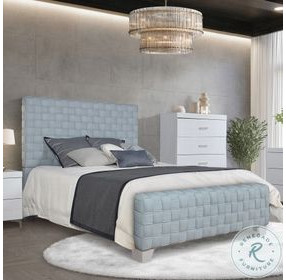 Saree Light Teal Chenille and Gray Queen Upholstered Bed