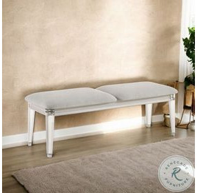 Laveda Light Gray Boucle and Pearl White 54" Upholstered Bench