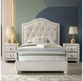 Reggie Beige Twin Upholstered Panel Bed