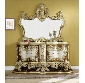 Desiderius Antique Gold and Hand Paint Brown Arched Dresser Mirror