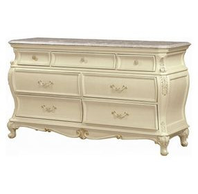 Chantelle Pearl White 7 Drawer Marble Top Dresser