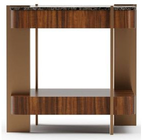 Altura Smoked Walnut and Champagne Gold Square Stone Top Side Table