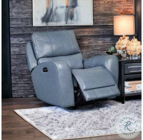 BelleAvenue Persian Blue Leather Glider Power Recliner with Power Headrest and USB Charging