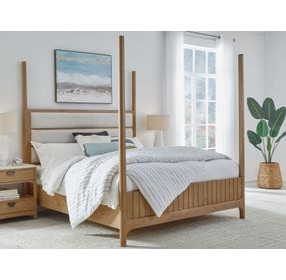 Escape Glazed Natural Oak Queen Upholstered Poster Bed