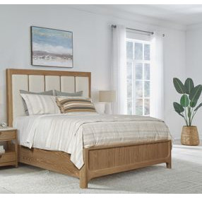 Escape Glazed Natural Oak King Upholstered Panel Bed