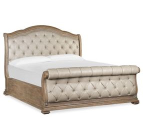 Marisol Fawn and Cream Queen Leather Upholstered Sleigh Bed