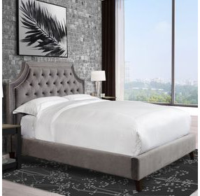 Jasmine Flannel Gray California King Upholstered Panel Bed