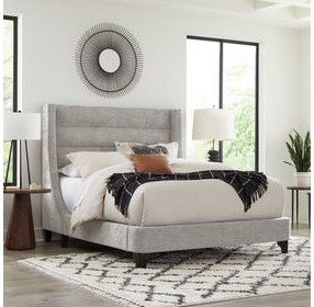 Jacob Luxe Light Grey Performance Fabric Queen Upholstered Panel Bed