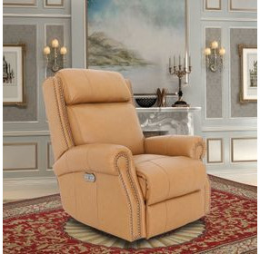 Blair Santa Fe Brandy Leather Power Recliner with Nailhead Trim and USB Charging