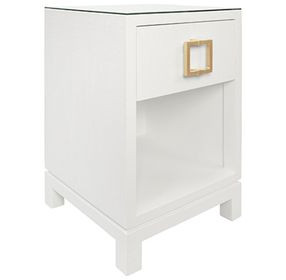Blair White Square 1 Drawer Glass Top Side Table