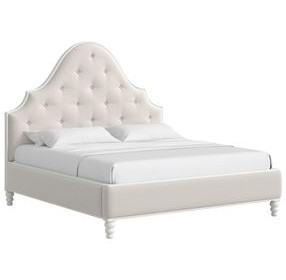 Haven Warm White and Ivory Queen Upholstered Panel Bed