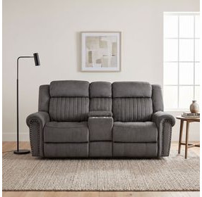Brennen Charcoal Power Double Reclining Console Loveseat