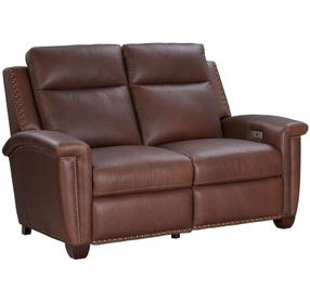 Briar Clifton Chocolate Leather 63" Power Reclining Loveseat with Power Headrests