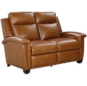 Briar Elwood Saddle Leather 63" Power Reclining Loveseat with Power Headrests