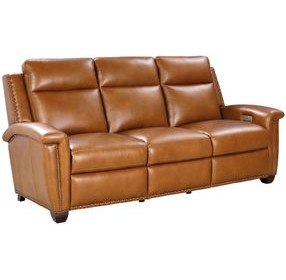 Briar Elwood Saddle Leather 86" Power Reclining Sofa with Power Headrests