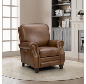 Briarwood Wenlock Tawny Leather Push Thru The Arms Recliner with Nailhead Trim