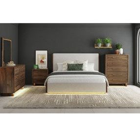 Perth Beige and Brown King Upholstered Platform Bed with LED