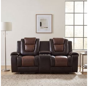 Briscoe Light And Dark Brown Double Glider Reclining Console Loveseat