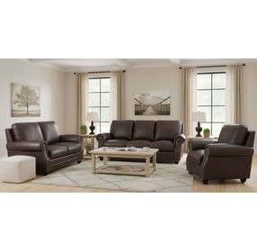 Brookstone Chocolate Leather Living Room Set with Nailhead Trim