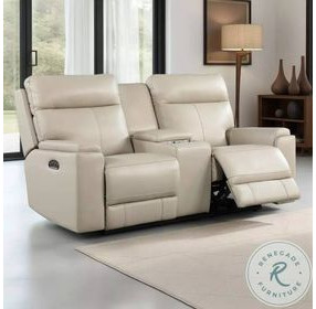 Bryant Taupe Leather 76" Lay Flat Power Reclining Console Loveseat with Power Headrest and USB Charging