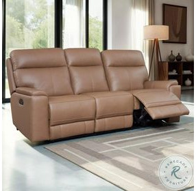 Bryant Tuscan Tan Leather 85" Lay Flat Power Reclining Sofa with Power Headrest and USB Charging