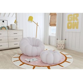 Pumpkin Gray Upholstered Swivel Chair and Round Ottoman