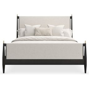 Rhythm Ivory and Black Stained Ash Performance Fabric King Upholstered Panel Bed