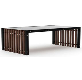 Pinstripe Dark Chocolate and Rich Walnut Rectangular Glass Top Cocktail Table