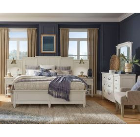 Willowbrook Egg Shell White Wall Panel Bedroom Set with 2 Nightstand and USB Charging